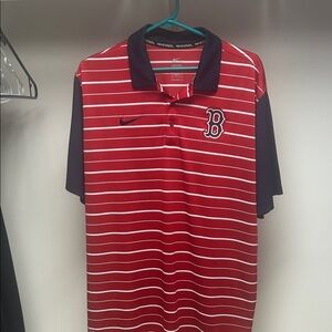 Nike Red and Black Polo Shirt with Stripes